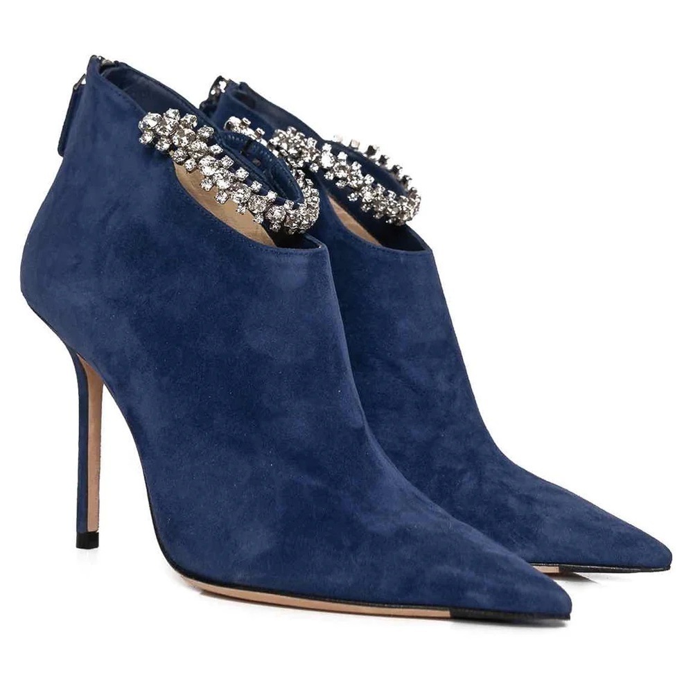 Jimmy Choo Suede Crystal Blaize 100 Ankle Boots 37 Pop Blue - Picture 3 of 5